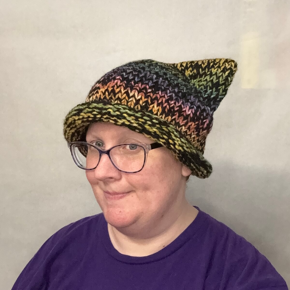 Cat-Ear Hat: Muted Rainbow and Black - Image 4