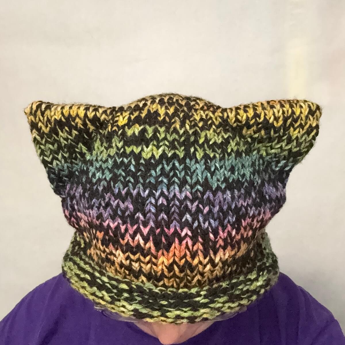 Cat-Ear Hat: Muted Rainbow and Black - Image 5
