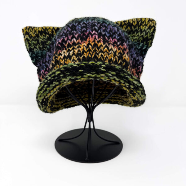 Cat Ear Beanie: Muted Rainbow and Black, Size XL - Image 3